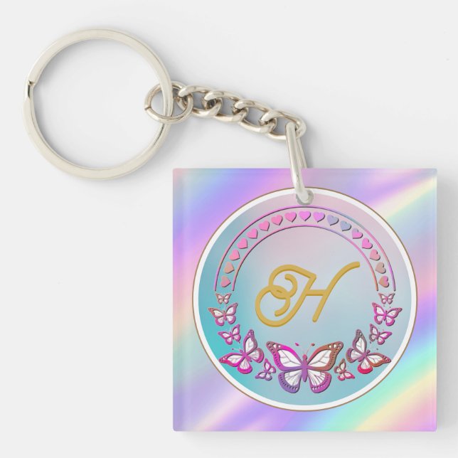 Personalised butterfly Monogram Key Ring (Front)