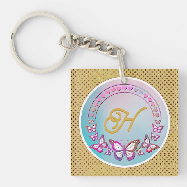 Personalised butterfly Monogram Key Ring (Front)