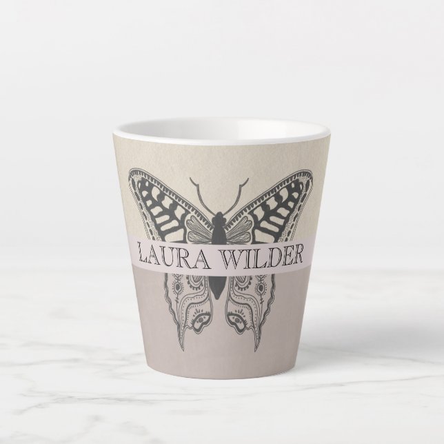 Personalised Butterfly Name Monogram Latte Mug (Front)