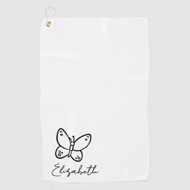 Personalised Butterfly Name Monogrammed Golf Towel (Front)
