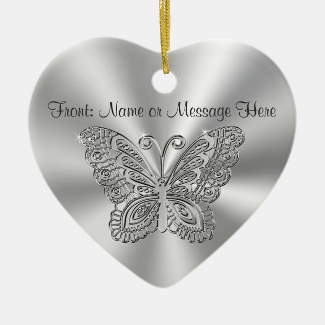 Personalised Butterfly Ornament, 2 Sided Your Text Ceramic Tree Decoration (Front)