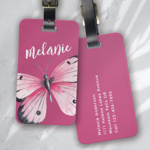 Personalised Butterfly Pink White  Luggage Tag