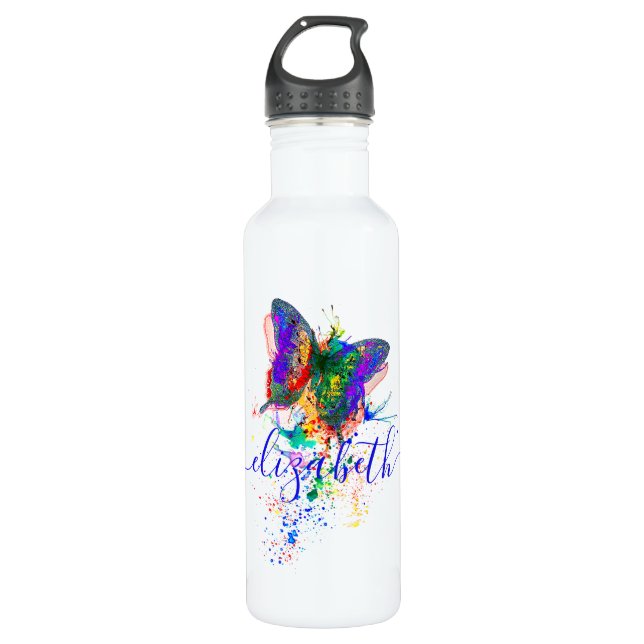 Personalised butterfly splatter   710 ml water bottle (Front)