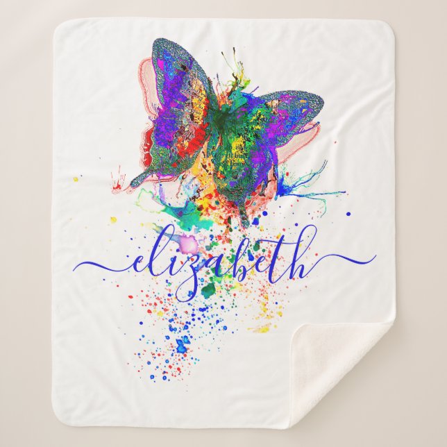 Personalised butterfly splatter  sherpa blanket (Front)