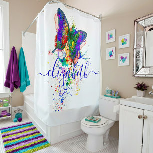 Personalised butterfly splatter shower curtain