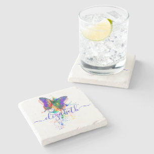 Personalised butterfly splatter   stone coaster