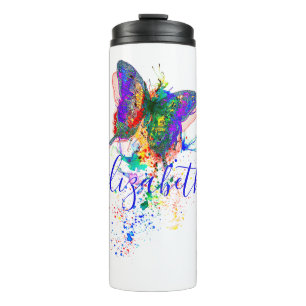 Personalised butterfly splatter thermal tumbler