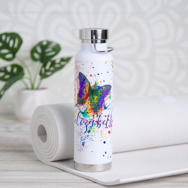 Personalised butterfly splatter    water bottle (Yoga)