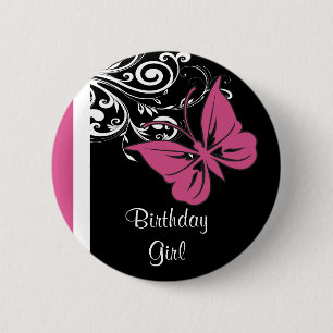 Personalised Butterfly Swirls Cranberry Pink 6 Cm Round Badge