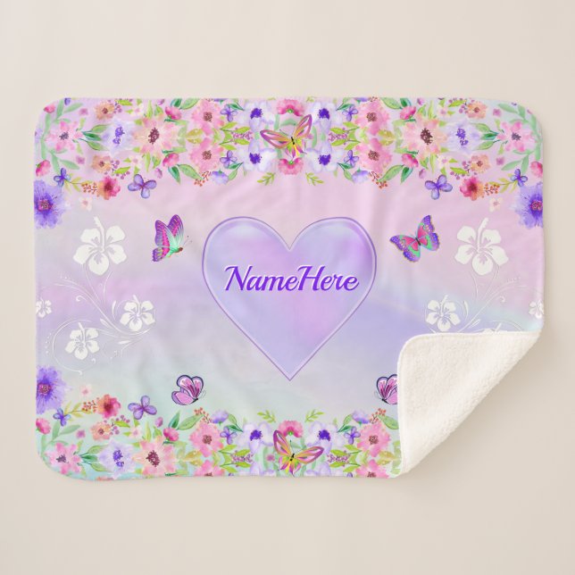 Personalised, Butterfly Throw Blanket for Girls (Front (Horizontal))