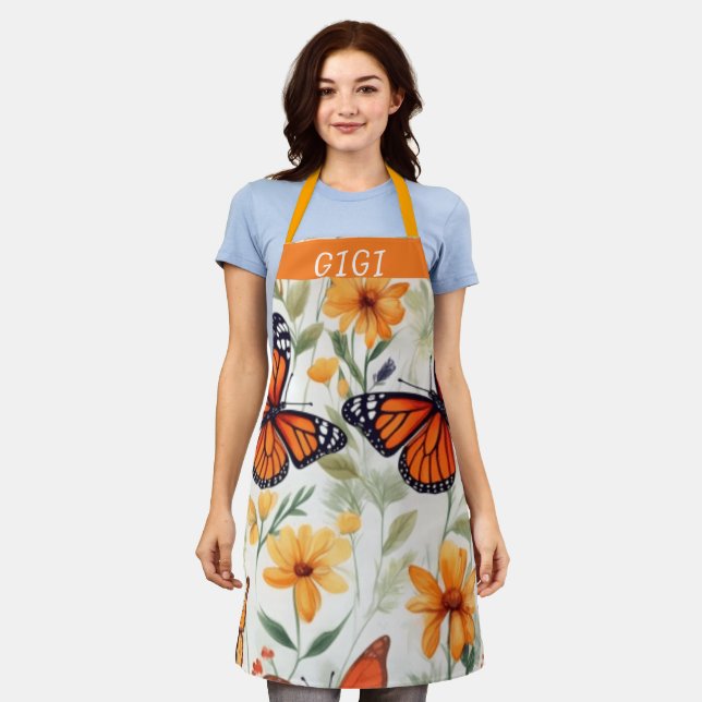 Personalised butterfly wildflower grandma spring apron (Worn)