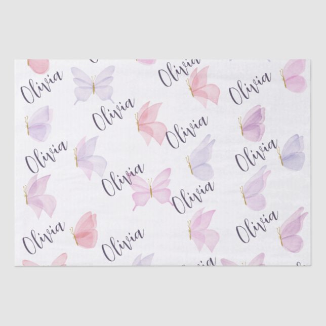 Personalised Butterfly Wrapping Paper. Tissue Paper (Front)