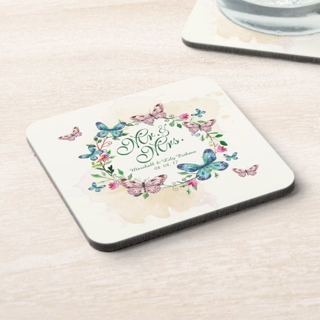 Personalised Butterfly Wreath Wedding | Coaster (Left Side)