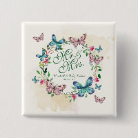 Personalised Butterfly Wreath Wedding Pin Button