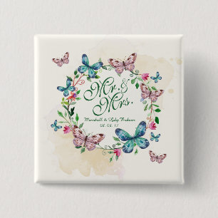 Personalised Butterfly Wreath Wedding Pin Button