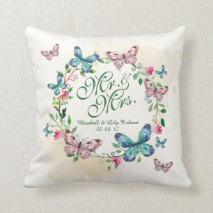 Personalised Butterfly Wreath Wedding Throw Pillow
