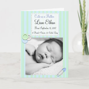 Personalised Button Baby Photo Birth Announcement