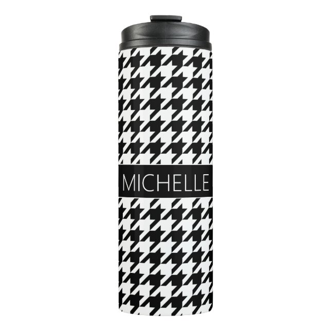 Personalised BW Houndstooth Thermal Tumbler (Front)