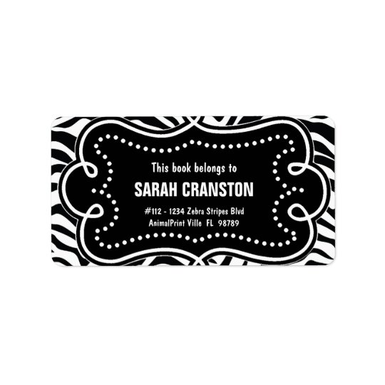 Personalised BW Zebra Stripes Pattern Bookplate Address Label