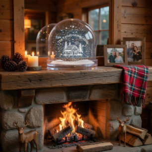 Personalised Cabin Snow Globe with Green Tartan 