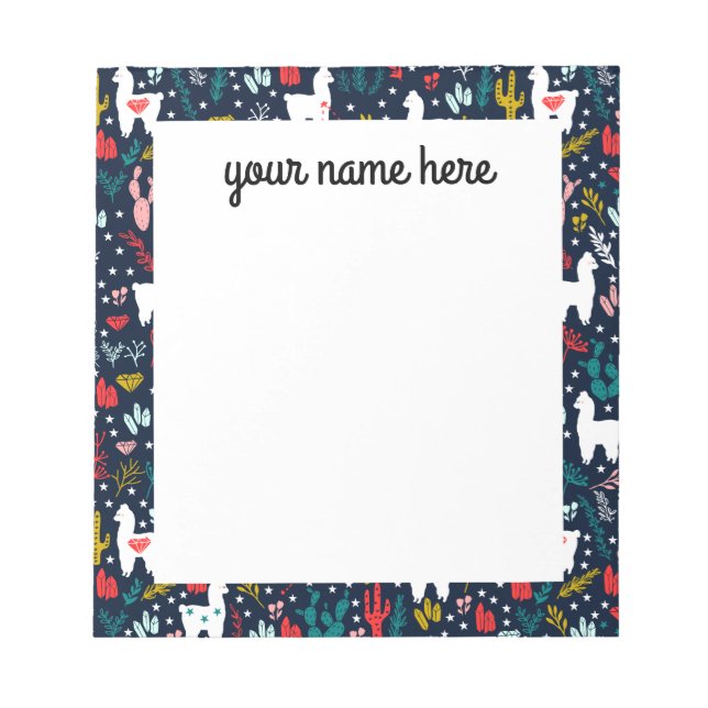 Personalised Cactus and Alpaca Notepad (Front)
