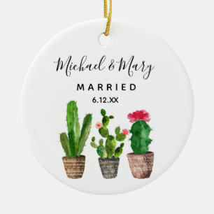 Personalised Cactus Married Newlywed Gift Ceramic Tree Decoration
