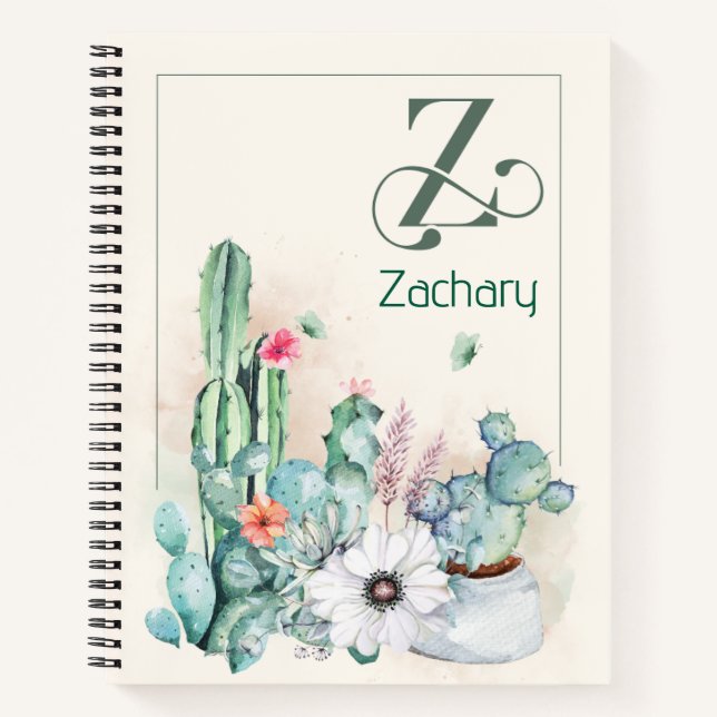 Personalised Cactus Monogram Notebook (Front)