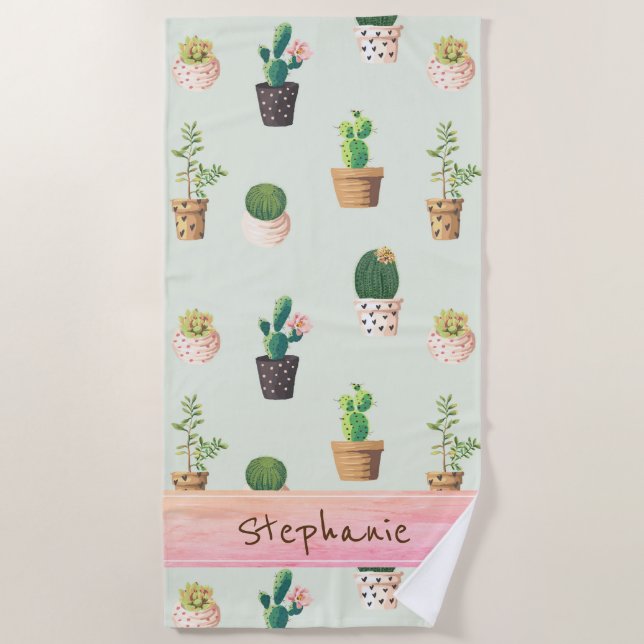 Personalised Cactus Print Beach Towel (Front)