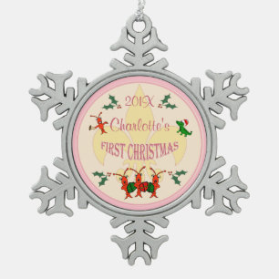 Personalised Cajun Baby Girl First Christmas Snowflake Pewter Christmas Ornament