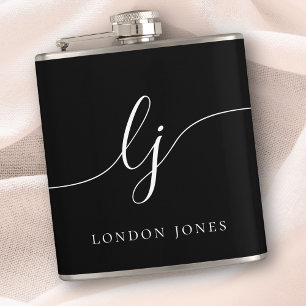 Personalised Calligraphy Black Bachelorette Hip Flask