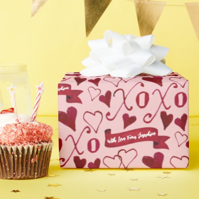 Personalised Calligraphy Boho Valentine's Day XOXO Wrapping Paper (Birthday Party)