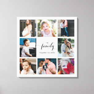 Personalised Calligraphy Family 8 Photo Collage Canvas Print