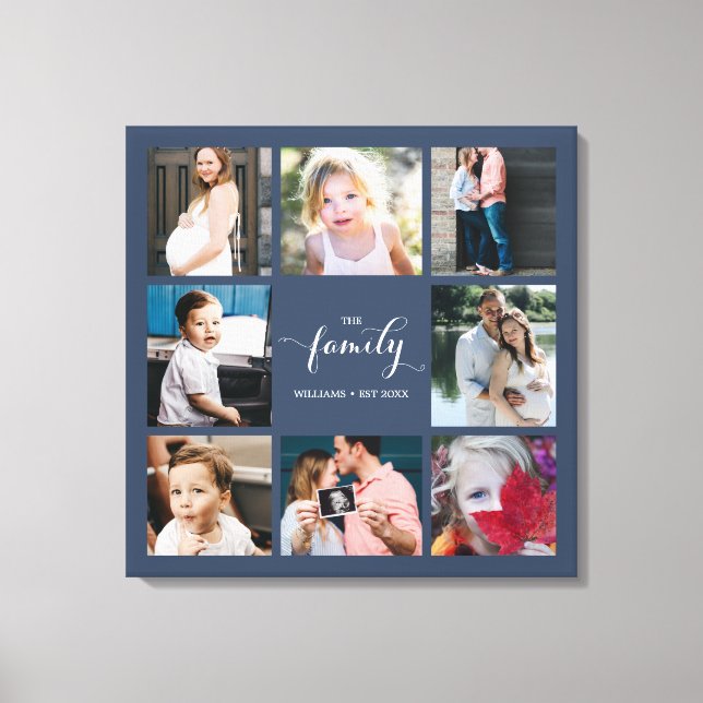 Personalised Calligraphy Family 8 Photo Collage Canvas Print (Front)