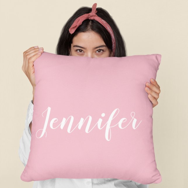 Personalised Calligraphy Jennifer Name Design Pink Cushion (Create your own personalized pink and white throw pillow.)