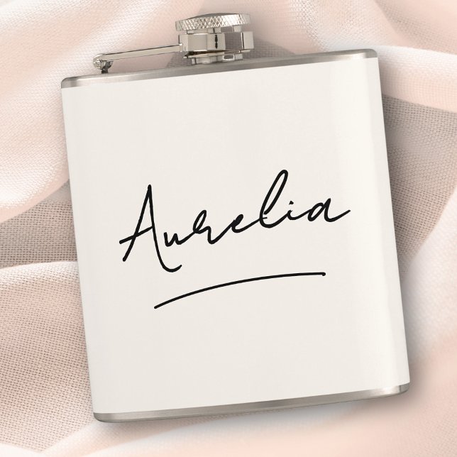 Personalised Calligraphy Name Ivory Bachelorette Hip Flask (Creator Uploaded)