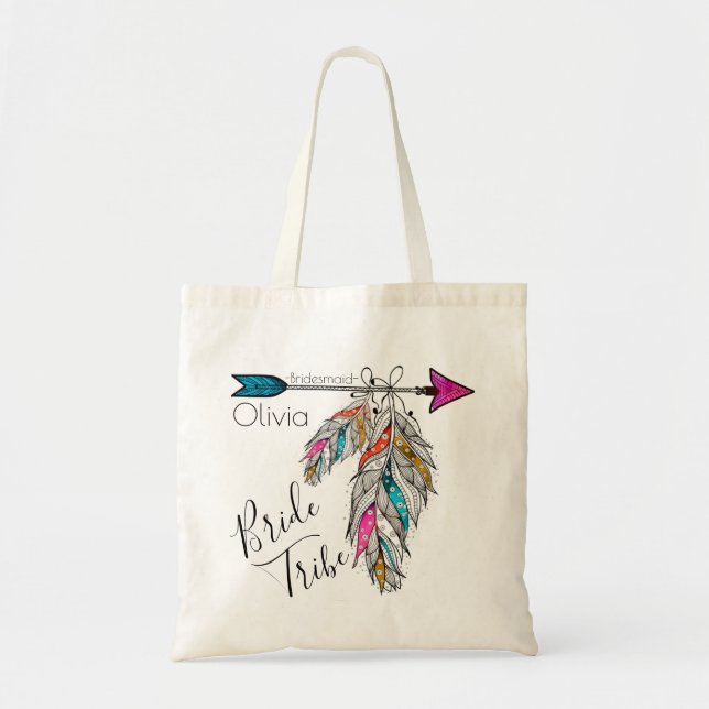 Personalised Calligraphy Native Bride Tribe Arrow Tote Bag (Front)