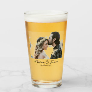 Personalised Calligraphy Photo Wedding Party  Glass