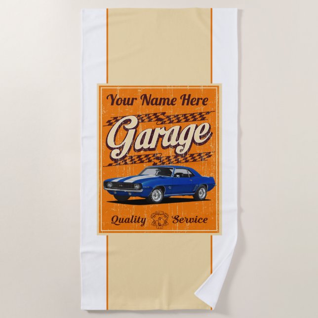 Personalised Camaro Garage Sign Beach Towel (Front)