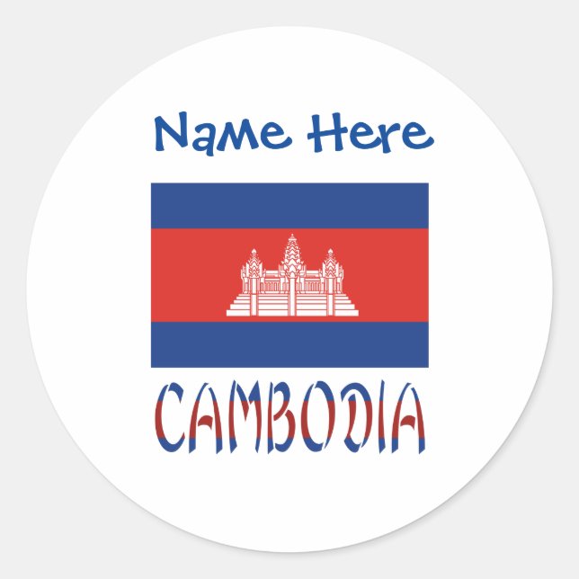 Personalised Cambodia Flag Name  Classic Round Sticker (Front)