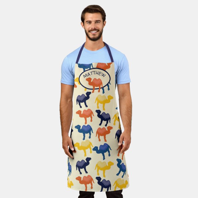 Personalised Camels Illustrations Patterned Apron (Worn)