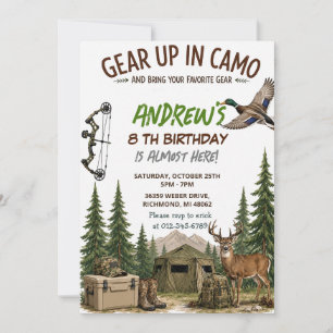 Personalised Camo Boy Hunting Birthday Invitation