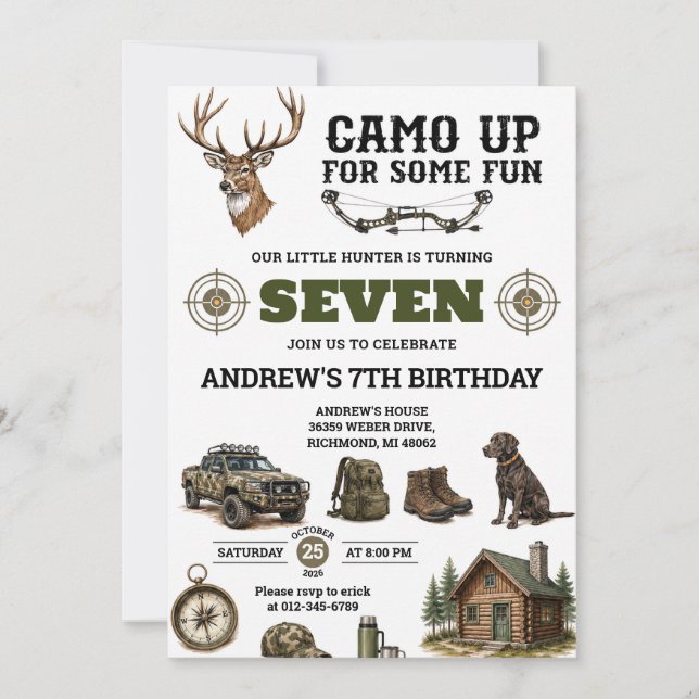 Personalised Camo Hunting birthday Invitation (Front)