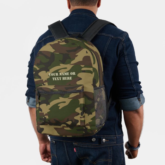 Personalised Camo Military Green Boys Mens Printed Backpack (Insitu (Model))