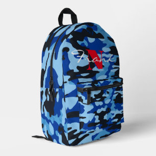  Personalised Camo Pattern Blue & Black Backpack,  Printed Backpack