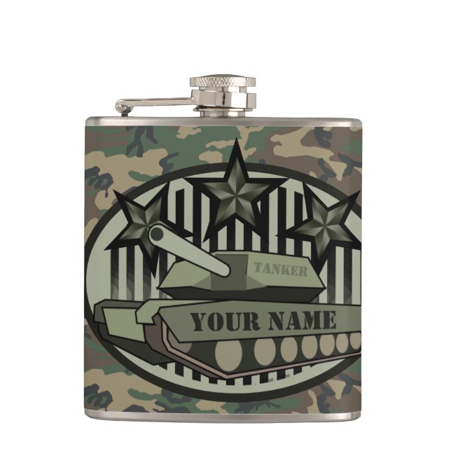 Personalised Camo Tanker Monogram Flask (Front)