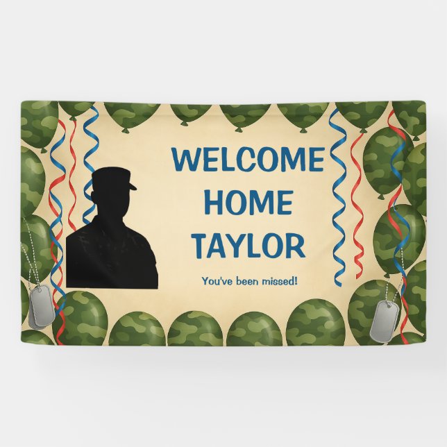 Personalised Camouflage Military Welcome Home  Banner (Horizontal)