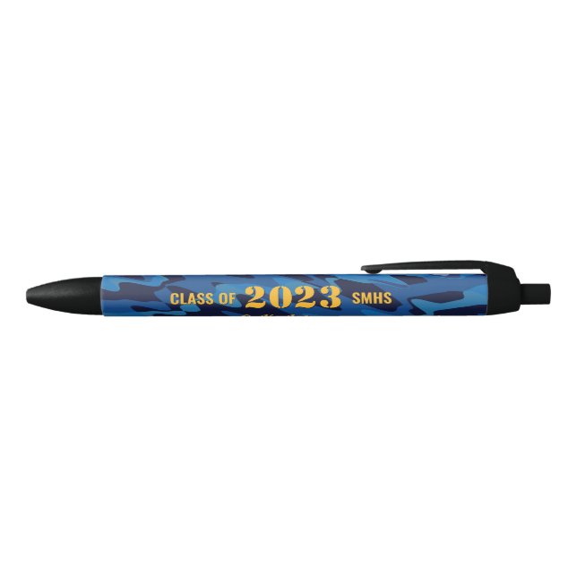 Personalised Camouflage Navy Blue Black Ink Pen (Top)