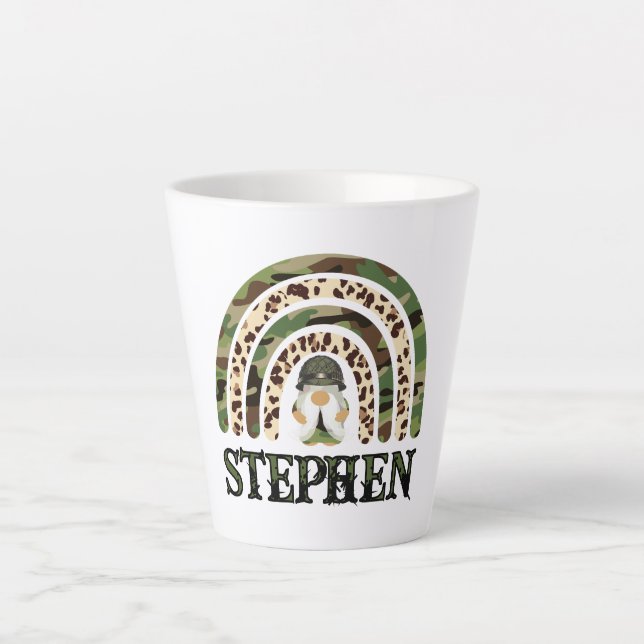 Personalised Camouflage Rainbow Design Latte Mug (Front)