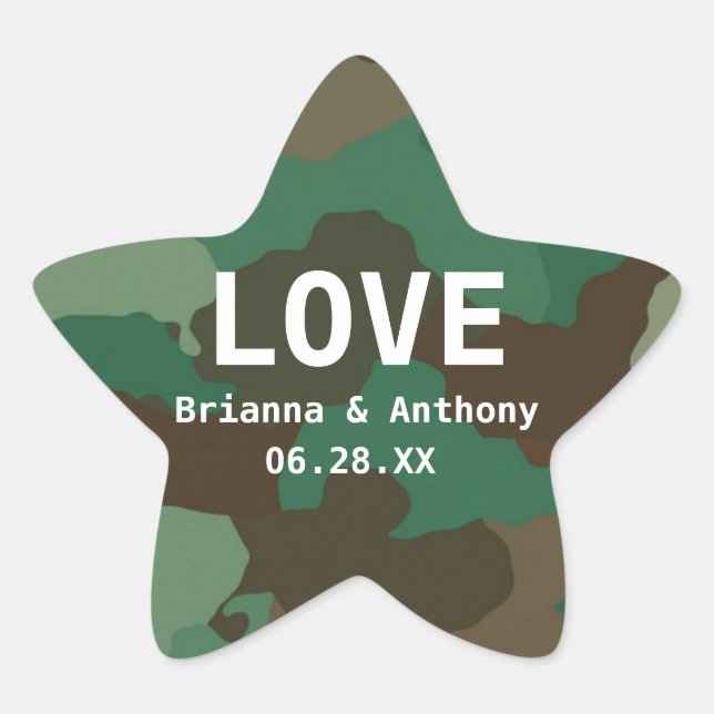 Personalised Camouflage Star Love Wedding Sticker (Front)