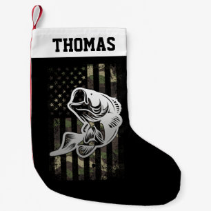 Personalised Camouflage USA Flag Bass Fishing Small Christmas Stocking